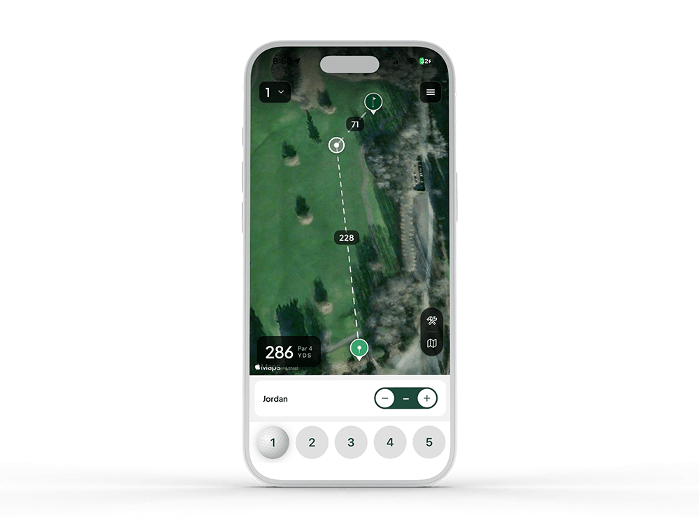 Chirps GPS hole view showing yardage to the pin during a round
