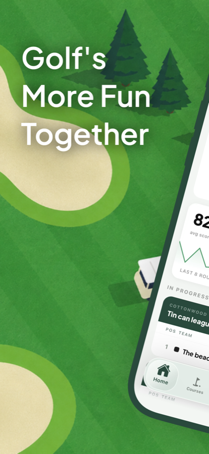 Chirps golf app home screen with rounds played and live scores